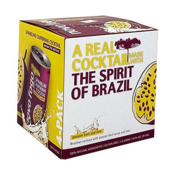 Novo Fogo - Sparkling Caipirinha Passion Fruit and Lime Ready to Serve Cocktail(4 Pack)