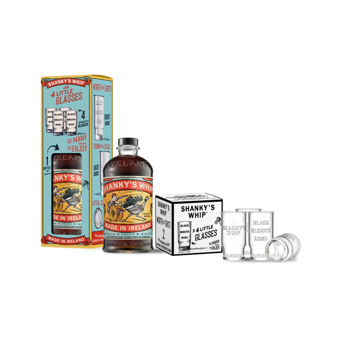 Shanky's Whip - Black Irish Whiskey Liqueur with 4 Shot Glasses Gift Pack - TIPXY