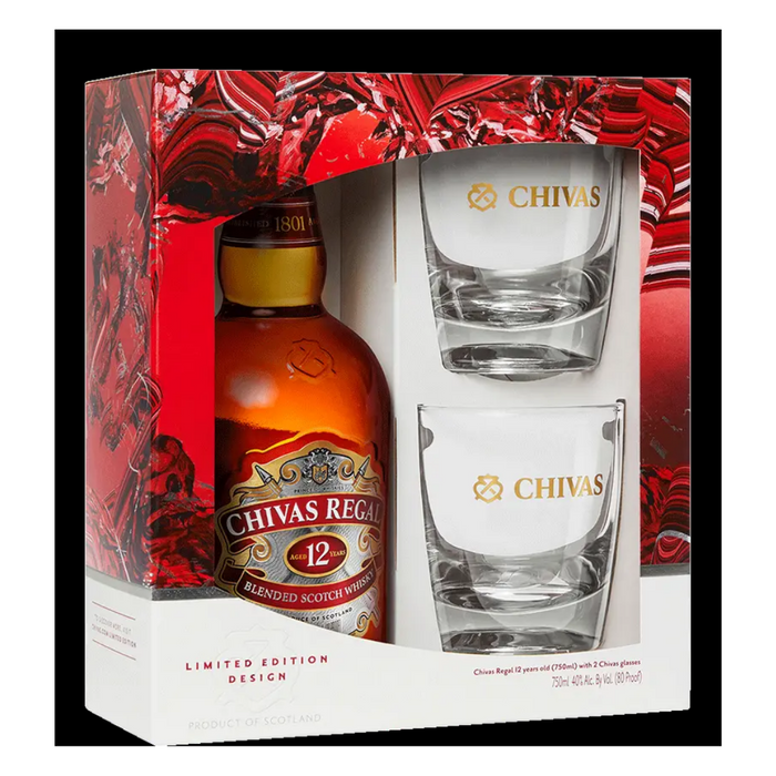 Chivas Regal - 12 Year Old Blended Scotch Whiskey Gift Set with 2 Rocks Glasses - TIPXY