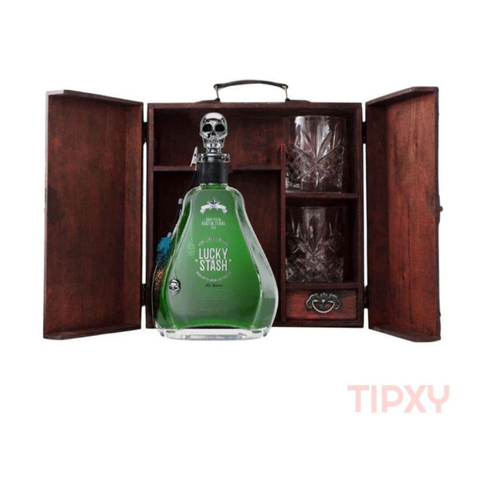 Lucky Stash - Hemp Infused Herbal Liqueur made with Premium Tequila Wooden Box Edition