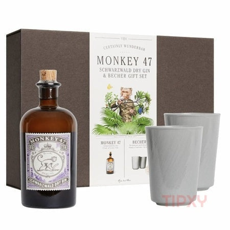 Monkey 47 - Schwarzwald Dry Gin & Becher Gift Set 2 Ceramic Cups - TIPXY