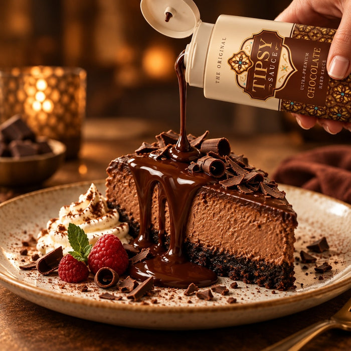 Tipsy Sauce Chocolate poured over dessert